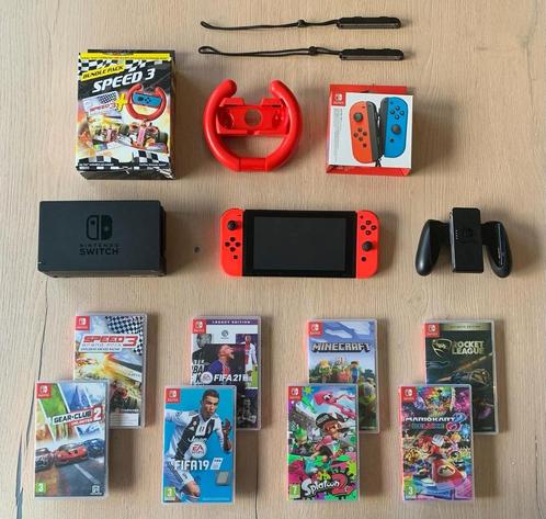 Nintendo Switch + 8 spelletjes, Games en Spelcomputers, Spelcomputers | Nintendo Switch, Zo goed als nieuw, Ophalen of Verzenden