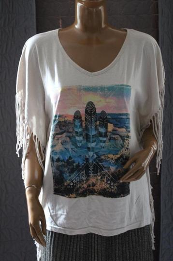  T-shirt mouw franjes en indiaan tekening beige Large