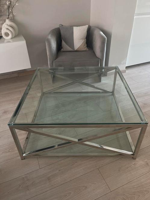 Salontafel salontafel van gehard glas, Huis en Inrichting, Tafels | Salontafels, Zo goed als nieuw, Minder dan 50 cm, 100 tot 150 cm