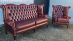 Chesterfield 3 zits bank + oorfauteuil merk Springvale bruin, Huis en Inrichting, Ophalen, Zo goed als nieuw, Leer, Chesterfield, mancave, engelse meubels