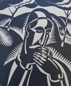 JAN MULDER / MONDHARMONIKASPELER / ZW-W HOUTSNEDE / 32x24cm, Enlèvement ou Envoi