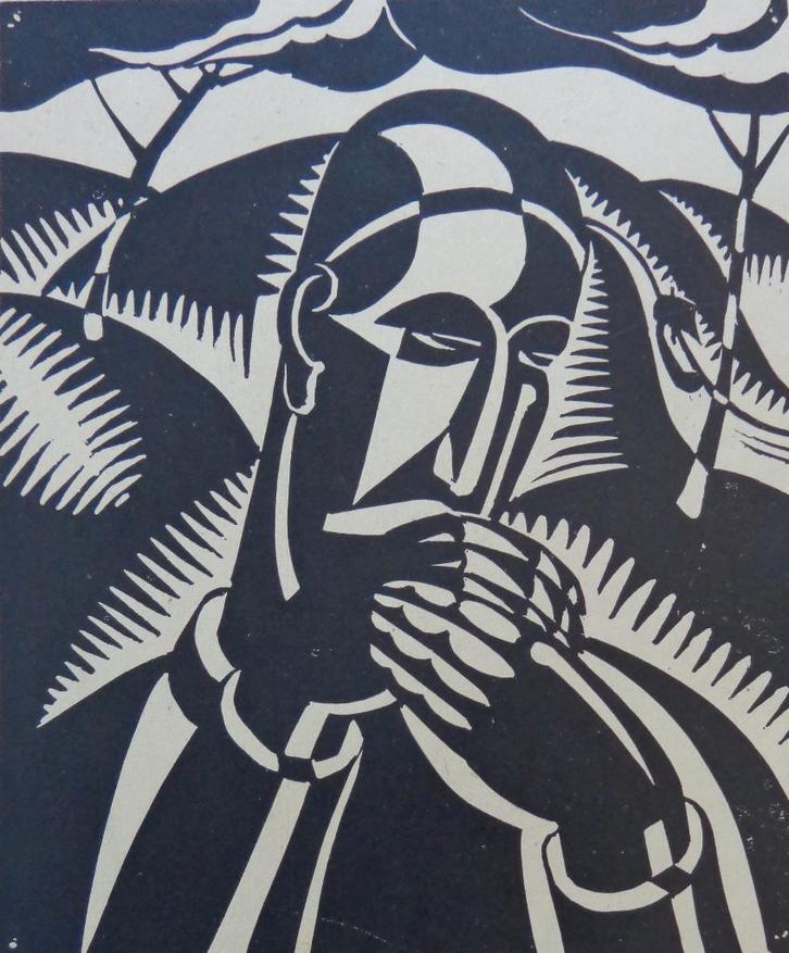 JAN MULDER / MONDHARMONIKASPELER / ZW-W HOUTSNEDE / 32x24cm, Antiek en Kunst, Kunst | Litho's en Zeefdrukken, Ophalen of Verzenden