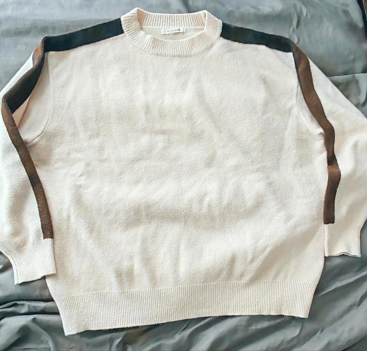 Pull oversize écru col rond bandes contrastées, aspect laine, Vêtements | Hommes, Pulls & Vestes, Comme neuf, Beige, Enlèvement ou Envoi