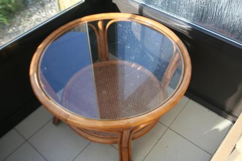 Rattan salon tafel uit veranda, Huis en Inrichting, Tafels | Salontafels, Glas, Ophalen of Verzenden