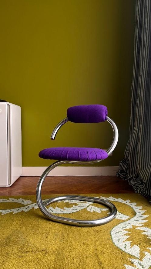 x2 chaises chromées vintage années 70 Giotto Stoppino Kvadra, Huis en Inrichting, Stoelen, Zo goed als nieuw, Twee, Metaal, Stof