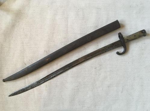 wo1 - Franse M1866 Chassepot bajonet met schede Châtelleraul, Collections, Objets militaires | Général, Armée de terre, Enlèvement ou Envoi