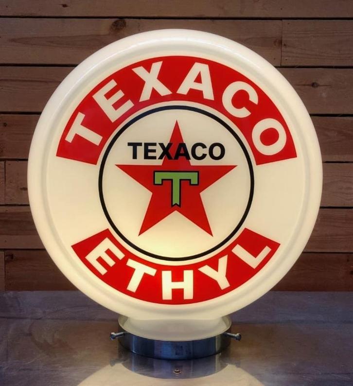Texaco glazen benzine pomp globe verlichting lamp BP shell, Verzamelen, Merken en Reclamevoorwerpen, Zo goed als nieuw, Lichtbak of (neon) lamp