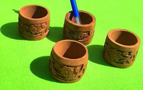 4 Handgesneden Sheesham houten servetringen -> 10 euro samen, Antiek en Kunst, Antiek | Overige Antiek, Ophalen of Verzenden