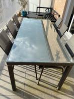 Tuintafel met glazenblad en 6 stoelen, Tuin en Terras, Tuintafels, Ophalen, Gebruikt
