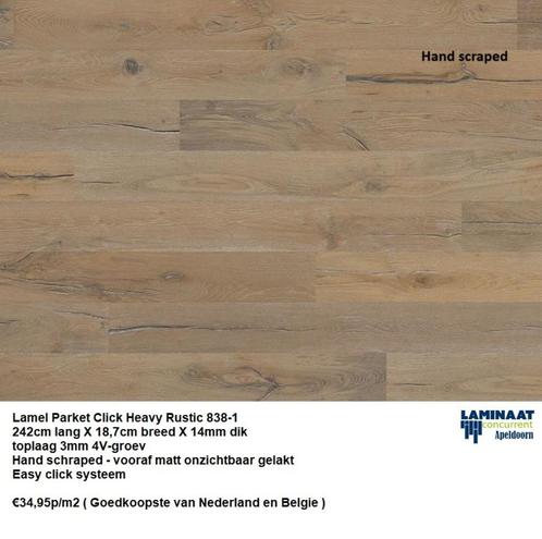 Lamel Parket Click Oak Plank Heavy Rustic 15mm matt gelakt, Huis en Inrichting, Stoffering | Vloerbedekking, Nieuw, Parket, Bruin