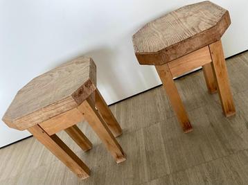2 houten krukjes, Maison & Meubles, Tables | Tables d'appoint, Moins de 55 cm, Comme neuf, Enlèvement, Bois