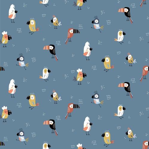 Laatste stuk! 6241) 1,1 meter katoen neushoornvogel blauw, Hobby en Vrije tijd, Stoffen en Lappen, Nieuw, Katoen, 120 cm of meer