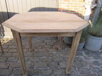 Mooie vintage originele 8 hoekige tafel olm blank hout