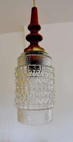 Lampe suspendue en verre + teck, Comme neuf, Vintage, Enlèvement, Moins de 50 cm