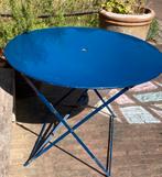 Grote blauwe bistro tafel, Tuin en Terras, Tuintafels, Ophalen, Gebruikt, Rond, Metaal