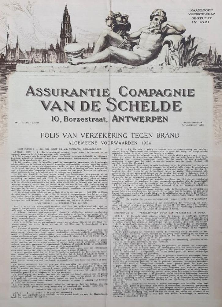 Assurantie Compagnie van de Schelde -  1924, Postzegels en Munten, Aandelen en Waardepapieren, Overige typen, 1920 tot 1950, Ophalen of Verzenden