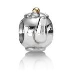 Pandora bedel theepotje met gouden bolletje op, 1 bracelet à breloques, Enlèvement ou Envoi, Argent, Pandora