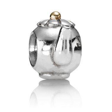 Pandora bedel theepotje met gouden bolletje op, Handtassen en Accessoires, Bedels, Pandora, Zilver, 1 bedel, Ophalen of Verzenden