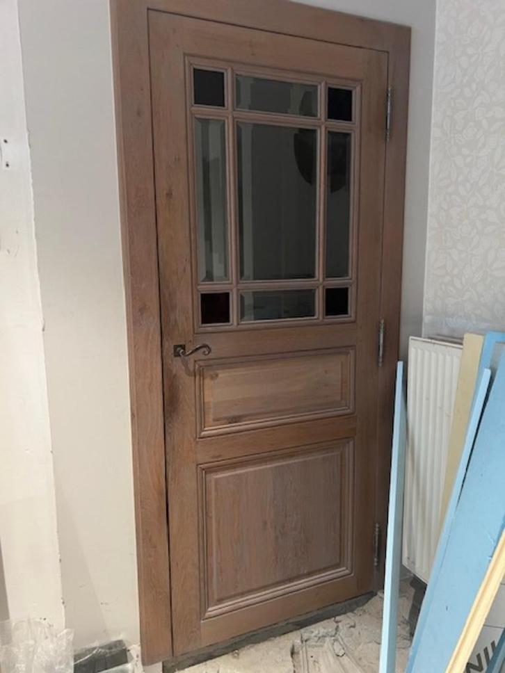 eiken binnendeur, Doe-het-zelf en Bouw, Deuren en Vliegenramen, Gebruikt, Binnendeur, 200 tot 215 cm, 80 tot 100 cm, Glas, Hout