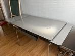 Vintage uitrekbare tafel met inox poten, Huis en Inrichting, Tafels | Eettafels, Ophalen, Zo goed als nieuw