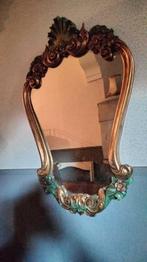 Brocante houten spiegel met bloemen, Antiek en Kunst, Ophalen of Verzenden