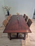 Kersenhouten eettafel met 6 rotan stoelen, Ophalen, Gebruikt, 4 tot 6 stoelen