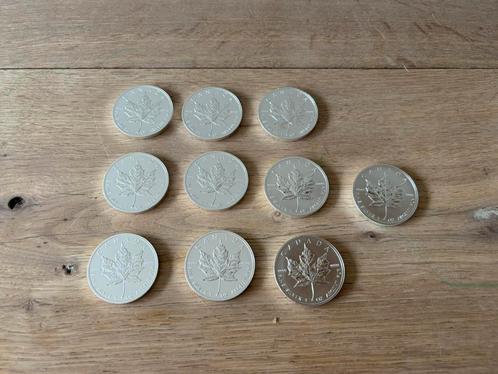 Zilveren munten - 10 maple leaf stukken -2012, Postzegels en Munten, Edelmetalen en Baren, Zilver, Ophalen of Verzenden