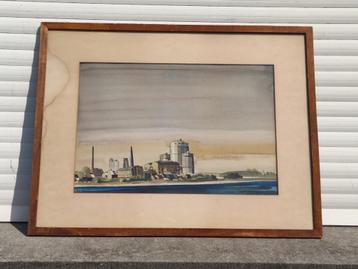 aquarelle site industriel signe pierre willy muylder beschikbaar voor biedingen