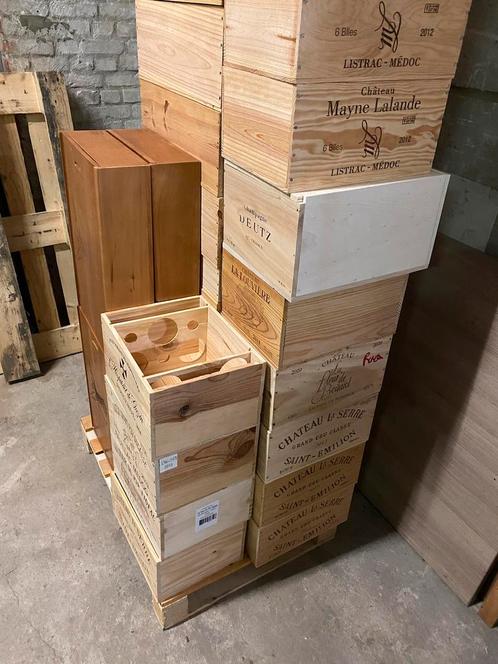Stijlvolle houten wijnkisten Pomerol, Saint-Emilion,…, Verzamelen, Wijnen, Zo goed als nieuw, Ophalen