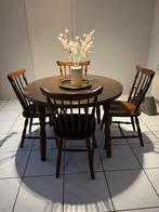 Houten ronde keukentafel met glazen blad met 4 stoelen, Huis en Inrichting, Tafels | Eettafels, Rond, Gebruikt, Ophalen
