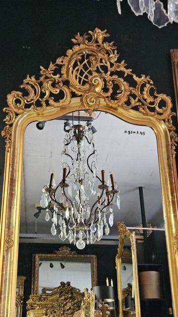 Prachtige antieke bladgouden spiegel. ( 2.48 mtr. hoog.)