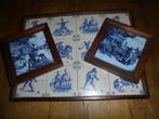 Dienblad en 2 schilderijtjes / Delfts blauw ( met hout ), Ophalen, Zo goed als nieuw, Rechthoekig, Overige materialen