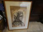 houtskooltekening oude dame greta gorus.prijsdaling., Antiek en Kunst, Ophalen