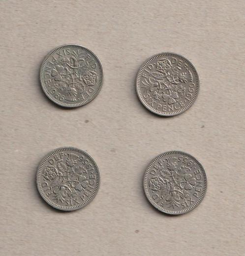 UK : 4 (gebruikte) munten van 6 pence (1955-1956-1960-1966), Postzegels en Munten, Munten | Europa | Niet-Euromunten, Setje, Ophalen of Verzenden
