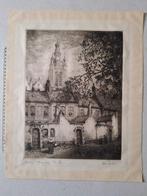 Mooie ets Albert Goethals Begijnhof van Kortrijk, Antiek en Kunst, Ophalen of Verzenden