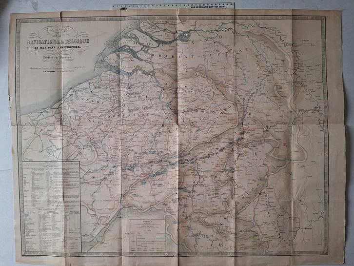Oude kaart Carte de la Navigation de la Belgique uit 1842, Antiek en Kunst, Kunst | Etsen en Gravures, Ophalen of Verzenden