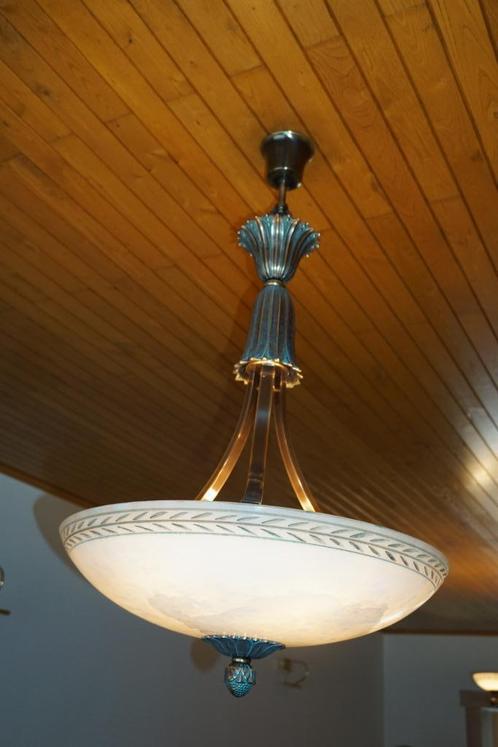 Lampe de luxe Mariner - plafonnier/lustre en bronze et albât, Maison & Meubles, Lampes | Suspensions, Enlèvement ou Envoi