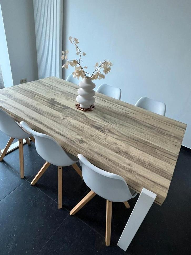 Houten eettafel met 6 stoelen, Maison & Meubles, Tables | Tables à manger, Comme neuf, 50 à 100 cm, 150 à 200 cm, Cinq personnes ou plus