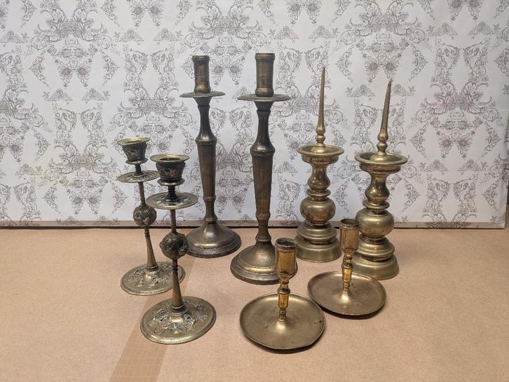 Lot messing kandelaars vintage, Antiquités & Art, Antiquités | Bougeoirs, Autres matériaux, Enlèvement