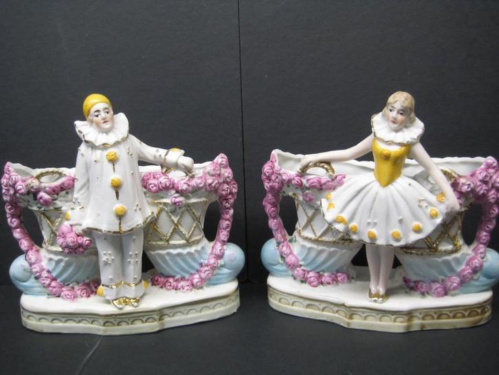ANTIEKE BEELDJES PIERROT EN COLOMBINE, Antiek en Kunst, Antiek | Porselein, Ophalen of Verzenden