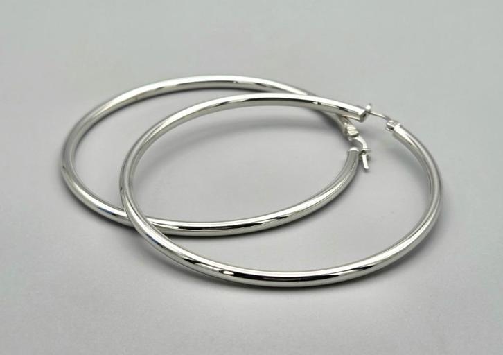 Tube rond créoles lisses en argent rhodié. 2025/742, Bijoux, Sacs & Beauté, Boucles d'oreilles, Neuf, Pendantes, Argent, Argent