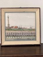 Aquarel maritiem thema, haven, vuurtoren, Ophalen