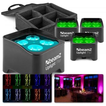 BeamZ BBP90 - Set van 4 LED Uplighters met accu en tas, Enlèvement, Comme neuf, Lumières, Commande sonore