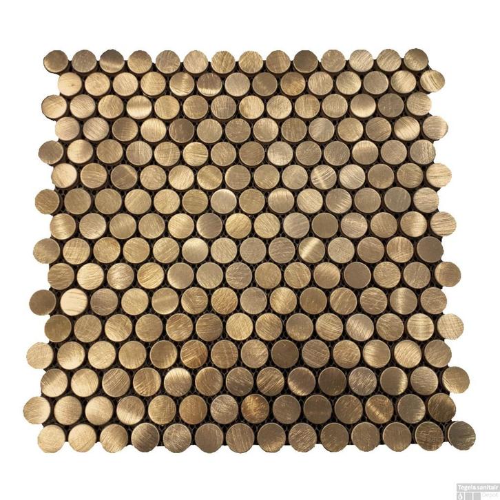 Mozaiëk Reflection Penny Round Gold 19mm op matje 300x300, Bricolage & Construction, Dalles & Carrelages, Neuf, Carrelage mural