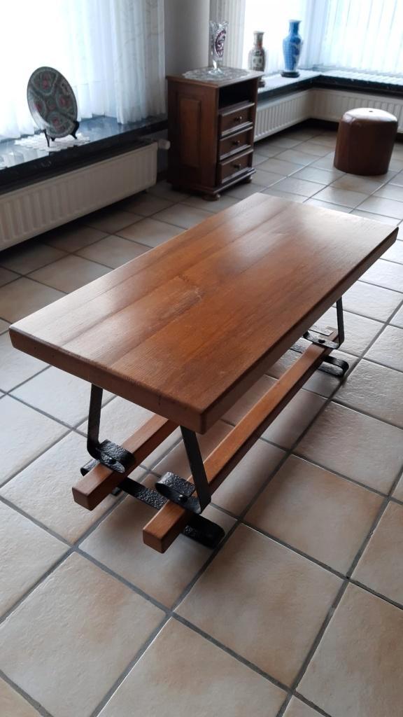Houten Salontafel - Eiken blad - Bruin, Huis en Inrichting, Tafels | Salontafels, Gebruikt, 50 tot 75 cm, 50 tot 100 cm, 100 tot 150 cm