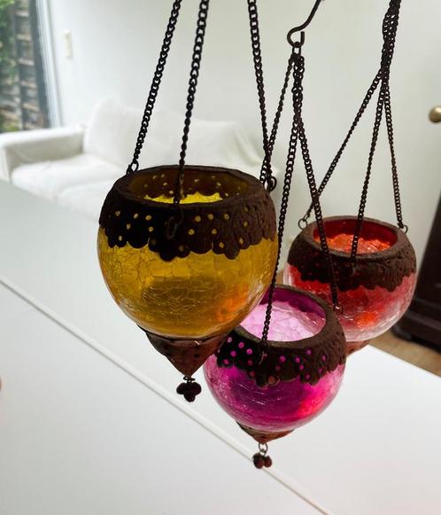 Kleurrijke glazen kaarsenhangers, Huis en Inrichting, Woonaccessoires | Overige, Gebruikt, Ophalen