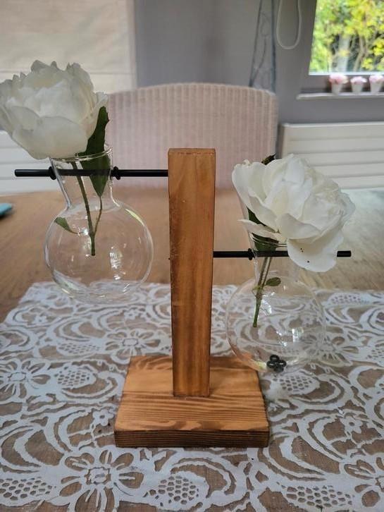 Staander met 2 vaasjes, Huis en Inrichting, Woonaccessoires | Vazen, Gebruikt, Ophalen of Verzenden