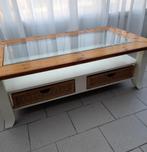 salontafel met glazen bovenblad, Huis en Inrichting, Tafels | Salontafels, Ophalen, Gebruikt, 100 tot 150 cm, 50 tot 100 cm