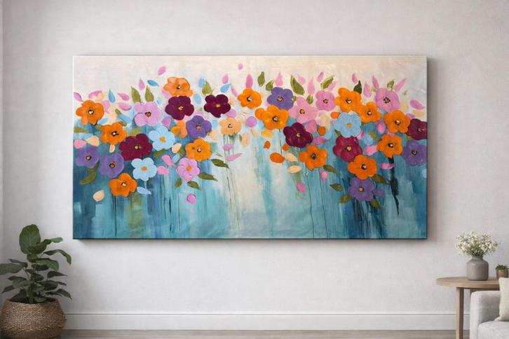 Groot handgeschilderd olieverfschilderij (120 x 240 cm), Antiek en Kunst, Kunst | Schilderijen | Modern, Ophalen of Verzenden