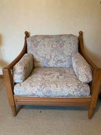 Eiken salon met stoffen kussens 3-zit en 2 x 1-zit, Huis en Inrichting, Ophalen, Gebruikt